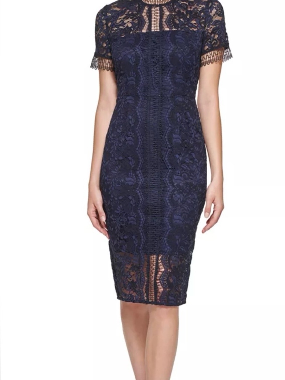 Eliza J Navy Lace Midi Sheath Dress